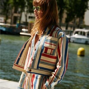 FRNCH Sz XS Ayabea Stripped Cropped Colorful Button Front Jacket